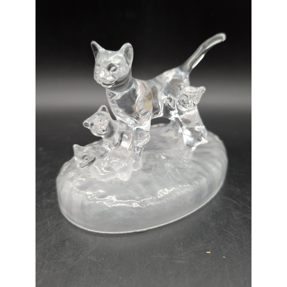 Kittens & Cat Figurine Cristal D'Arques France 24% Lead Clear Crystal Vintage